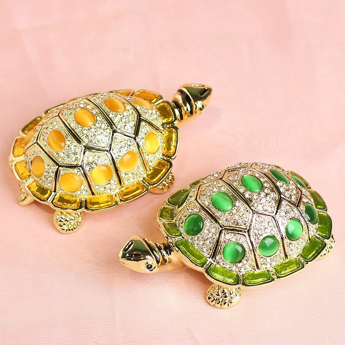 GiftoLuck Longevity Wish Turtle Metal Jewelry Box with Gemstone Accents