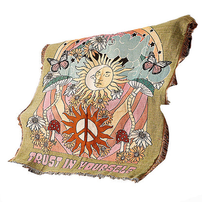 GiftoLuck Illustrated Jacquard Throw Blanket – Sofa Cover, Dust-Proof Tapestry, Casual Nap & Living Room Blanket