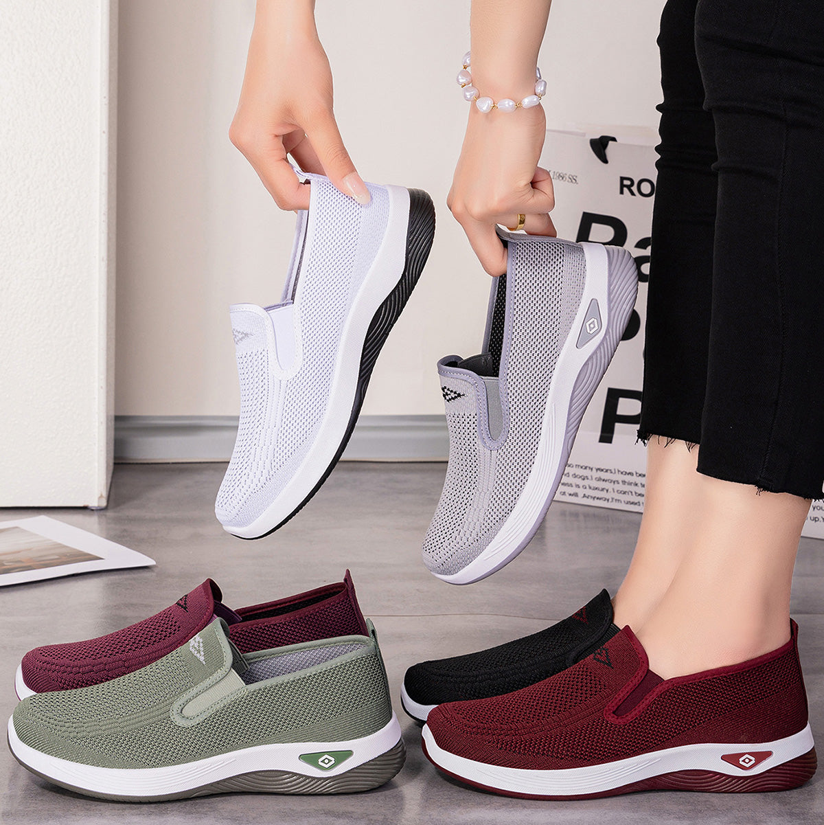 GifitoLuck Women’s Breathable Knit Slip-On Shoes, Lightweight Soft Sole Casual Comfort Loafers, Easy Everyday Walking Gift for Mum or Grandma