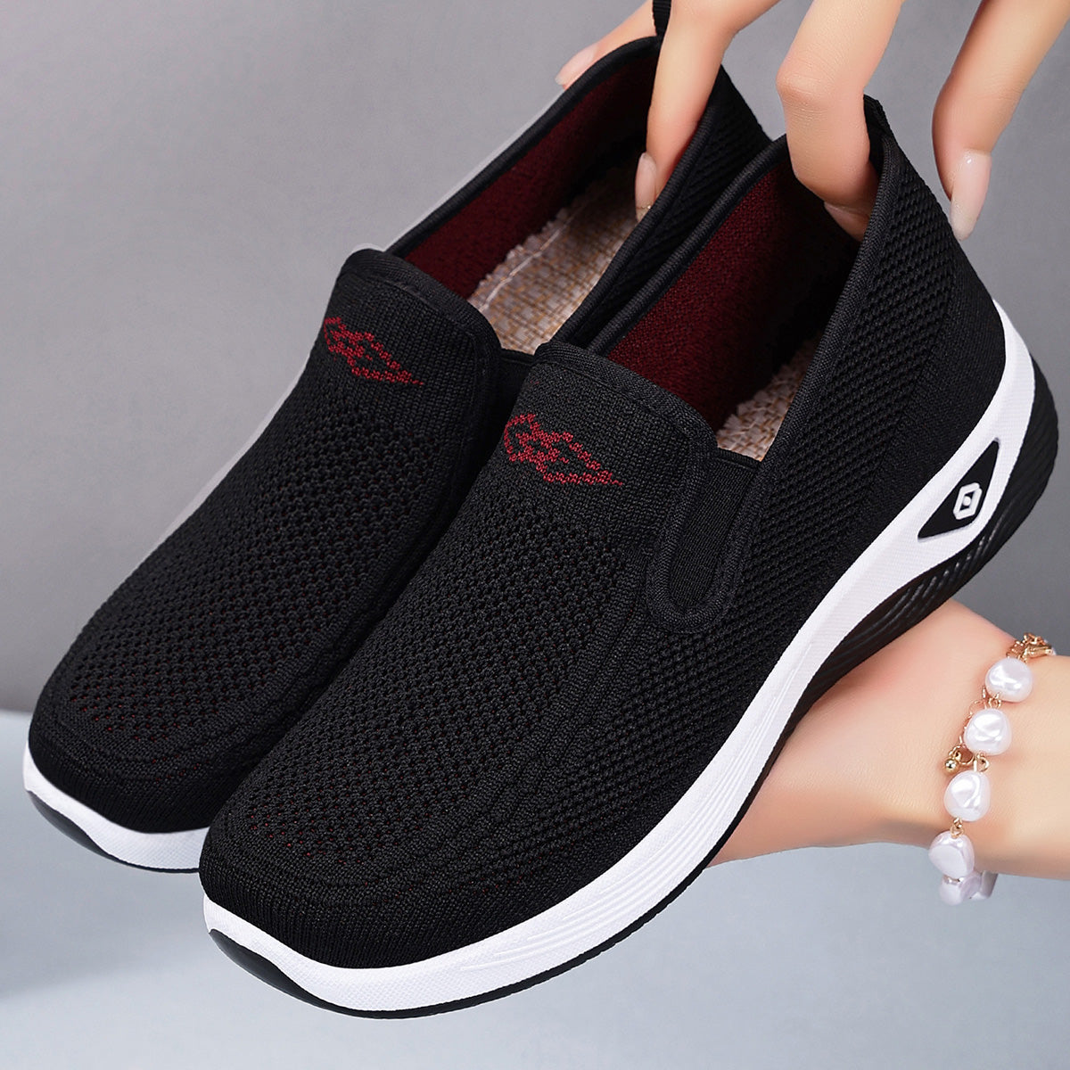 GifitoLuck Women’s Breathable Knit Slip-On Shoes, Lightweight Soft Sole Casual Comfort Loafers, Easy Everyday Walking Gift for Mum or Grandma