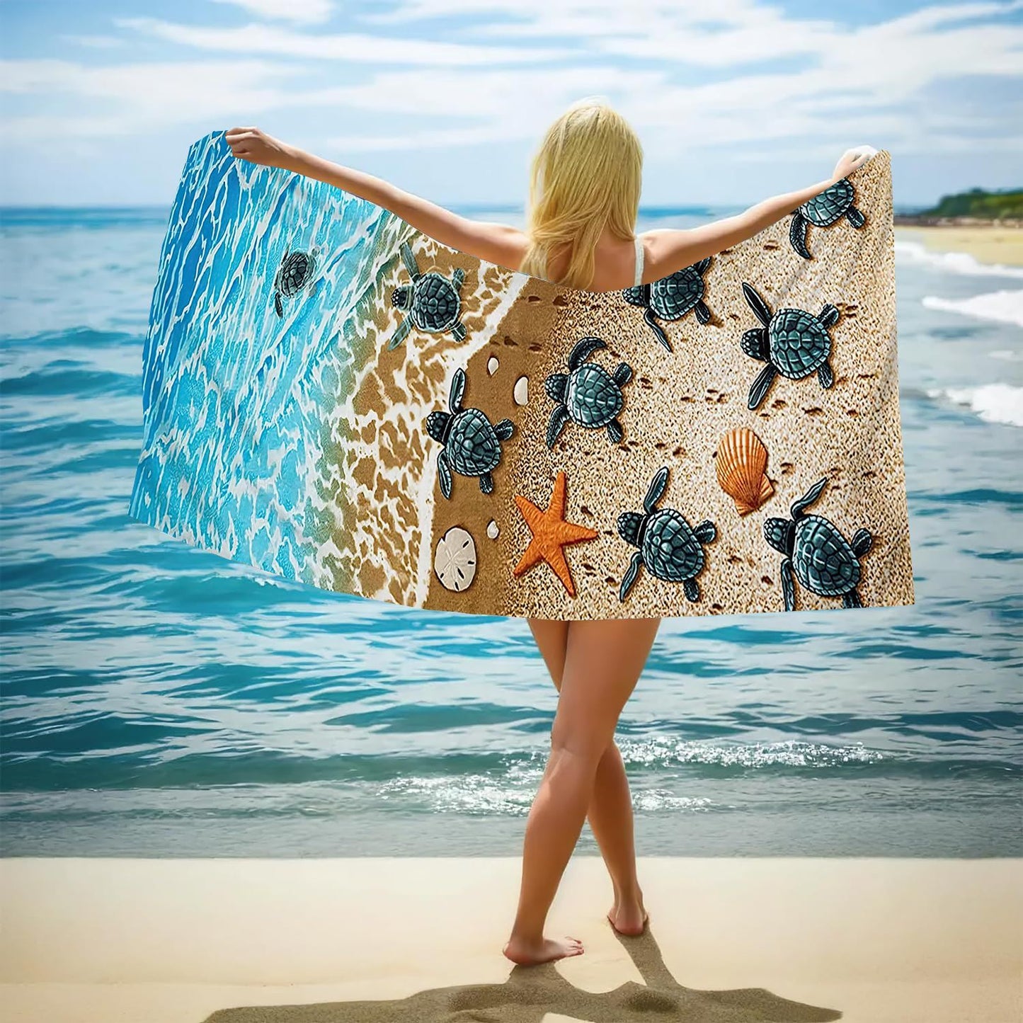 GiftoLuck Ocean World Sand Free Beach Towel Quick Dry Turtle Dolphin Summer Holiday Travel Towel