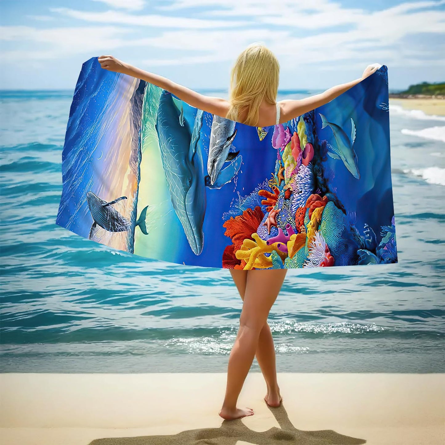 GiftoLuck Ocean World Sand Free Beach Towel Quick Dry Turtle Dolphin Summer Holiday Travel Towel