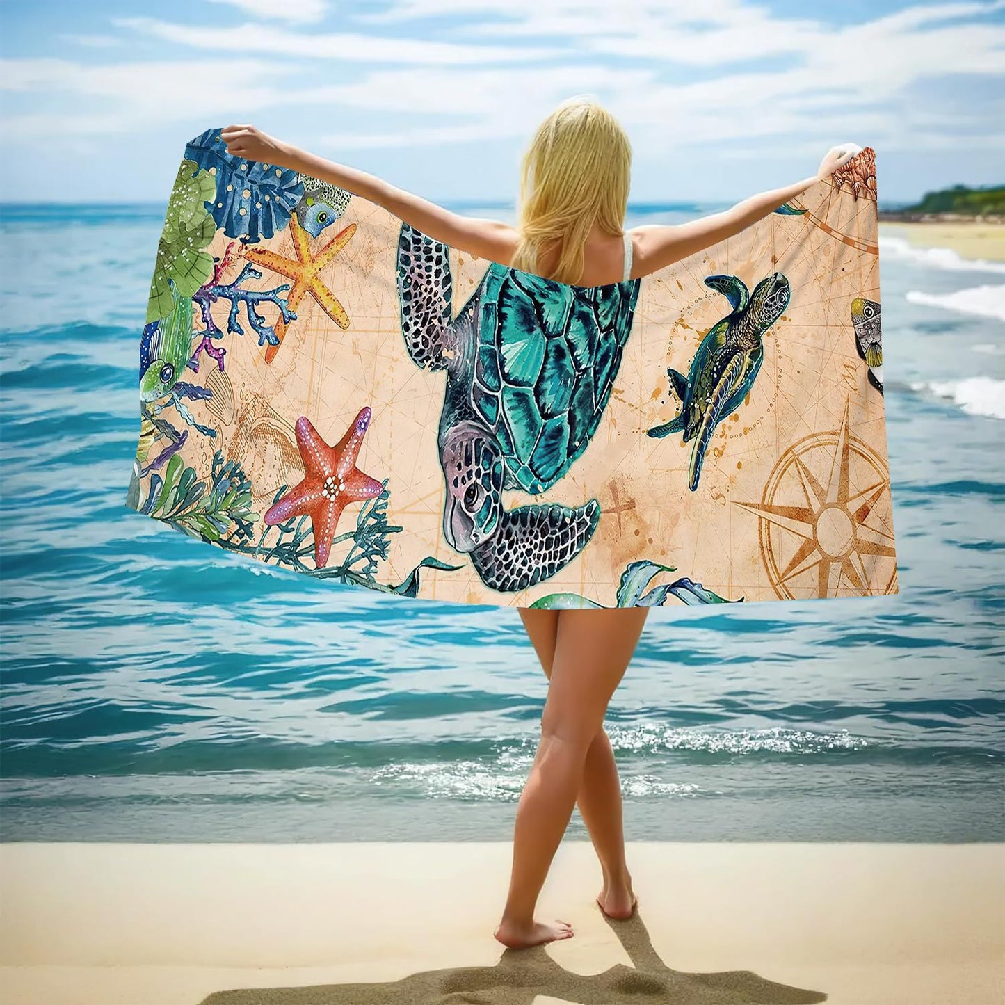 GiftoLuck Ocean World Sand Free Beach Towel Quick Dry Turtle Dolphin Summer Holiday Travel Towel