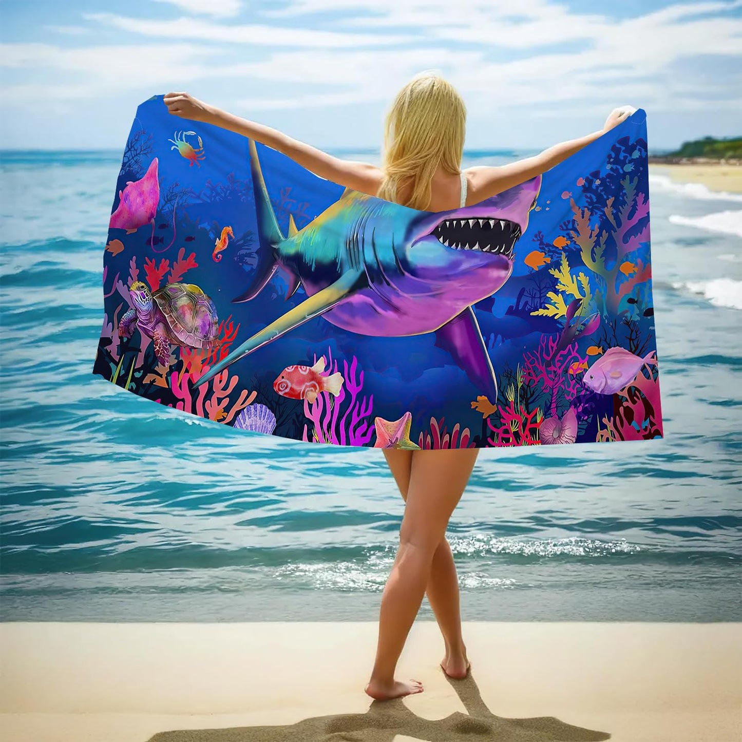 GiftoLuck Ocean World Sand Free Beach Towel Quick Dry Turtle Dolphin Summer Holiday Travel Towel