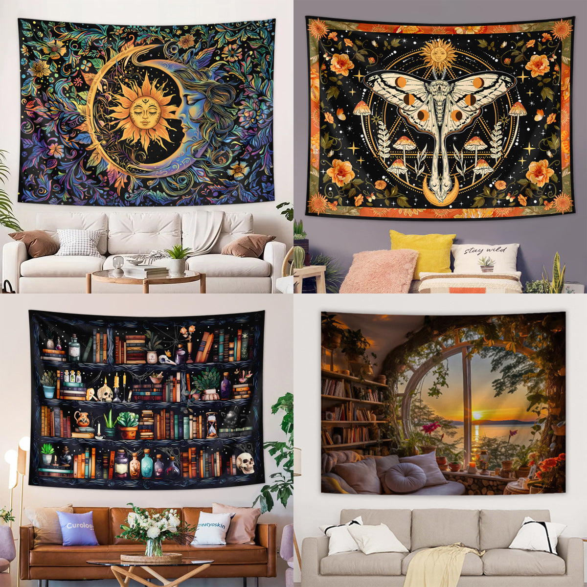 GiftoLuck Fantasy Landscape Tapestry Solar Wind Wall Hanging for Bedroom Decor, Living Room & Garden Party Background Cloth
