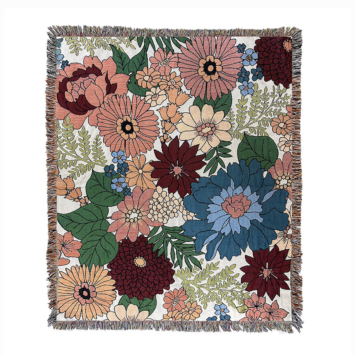 GiftoLuck Floral Garden Jacquard Woven Tapestry Throw Blanket with Tassels for Sofa Decor