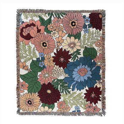 GiftoLuck Floral Garden Jacquard Woven Tapestry Throw Blanket with Tassels for Sofa Decor