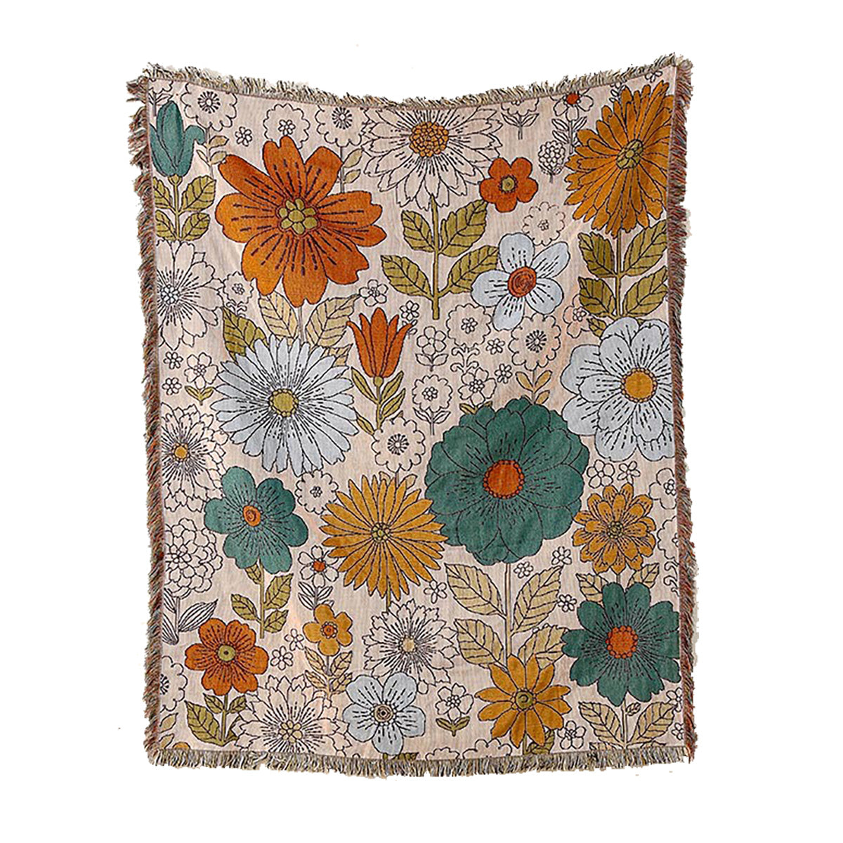 GiftoLuck Floral Garden Jacquard Woven Tapestry Throw Blanket with Tassels for Sofa Decor