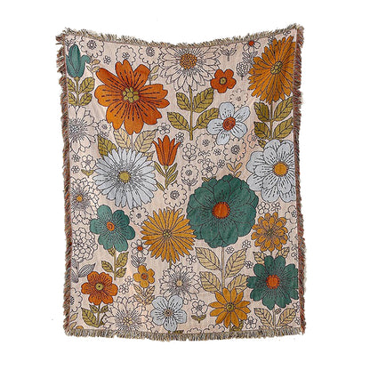 GiftoLuck Floral Garden Jacquard Woven Tapestry Throw Blanket with Tassels for Sofa Decor