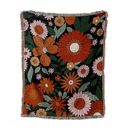 GiftoLuck Floral Garden Jacquard Woven Tapestry Throw Blanket with Tassels for Sofa Decor