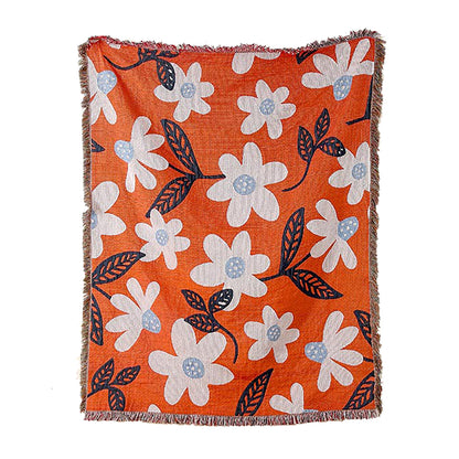 GiftoLuck Floral Garden Jacquard Woven Tapestry Throw Blanket with Tassels for Sofa Decor