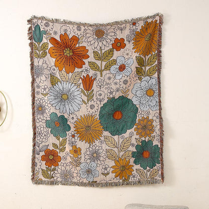 GiftoLuck Floral Garden Jacquard Woven Tapestry Throw Blanket with Tassels for Sofa Decor
