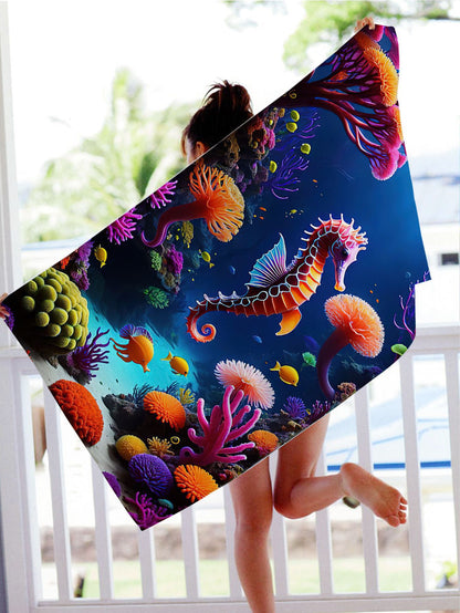 GiftoLuck Turtles Printing Beach Towel Quick Dry Sand Free Microfiber Holiday Travel Towel