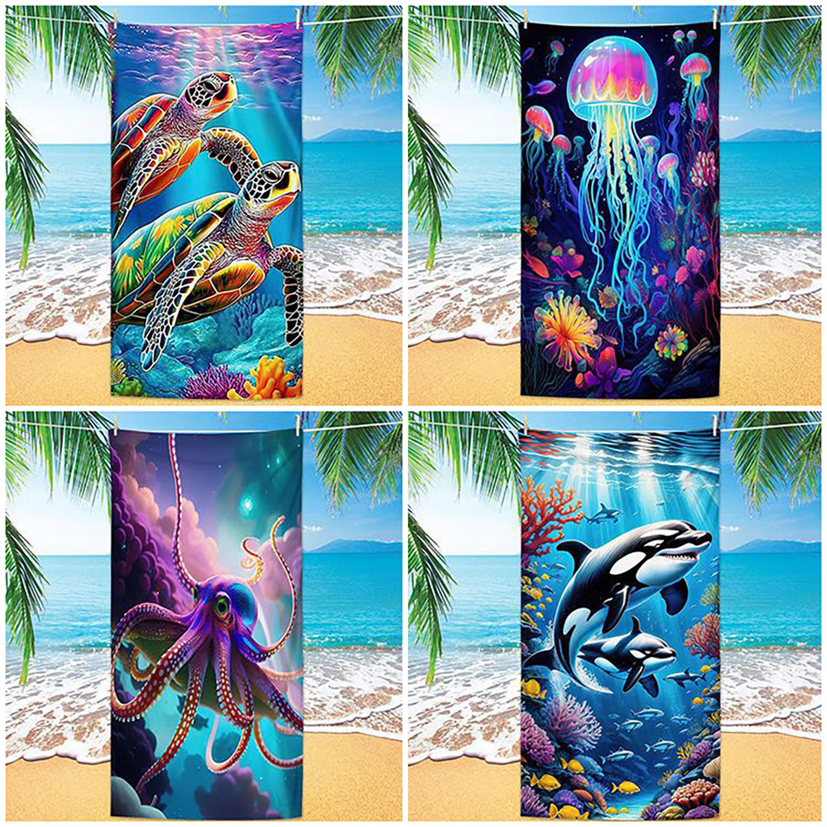 GiftoLuck Turtles Printing Beach Towel Quick Dry Sand Free Microfiber Holiday Travel Towel
