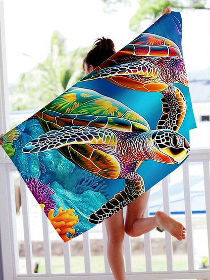GiftoLuck Turtles Printing Beach Towel Quick Dry Sand Free Microfiber Holiday Travel Towel