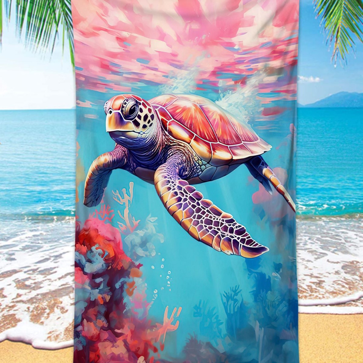 GiftoLuck Turtles Printing Beach Towel Quick Dry Sand Free Microfiber Holiday Travel Towel