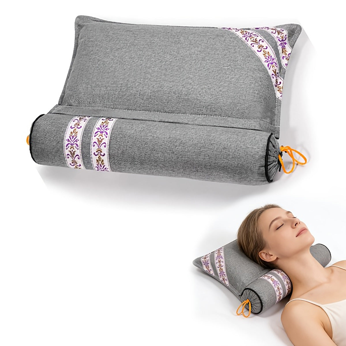 GifitoLuck Cervical Buckwheat Pillow, Detachable Ergonomic Cooling Pillow with Embroidered Cover, Breathable Neck Support Cushion, Thoughtful Sleep Gift for Mum, Nan or Partner