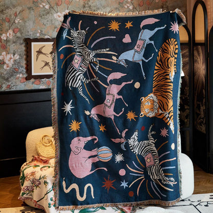 GifitoLuck Starry Circus Animal Tapestry Throw Blanket Sofa Dust Cover