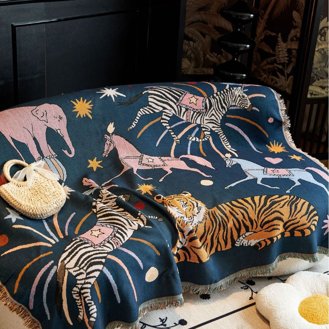 GifitoLuck Starry Circus Animal Tapestry Throw Blanket Sofa Dust Cover