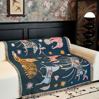 GifitoLuck Starry Circus Animal Tapestry Throw Blanket Sofa Dust Cover