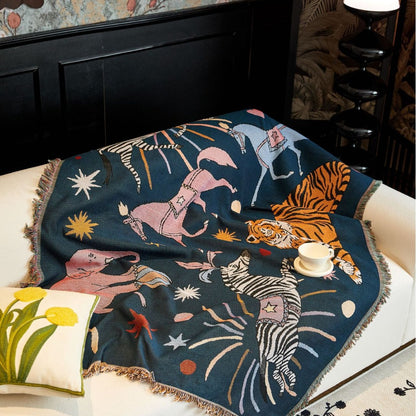 GifitoLuck Starry Circus Animal Tapestry Throw Blanket Sofa Dust Cover