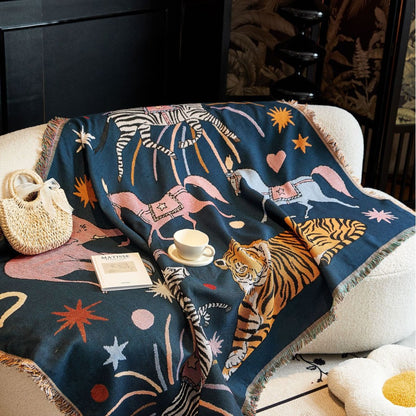 GifitoLuck Starry Circus Animal Tapestry Throw Blanket Sofa Dust Cover