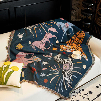 GifitoLuck Starry Circus Animal Tapestry Throw Blanket Sofa Dust Cover