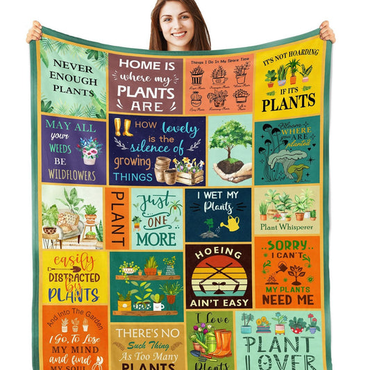 GiftoLuck “Home Is Where My Plants Are” Flannel Blanket for Mom Cozy Plant Lover Throw for Sofa, Bed & Living Room