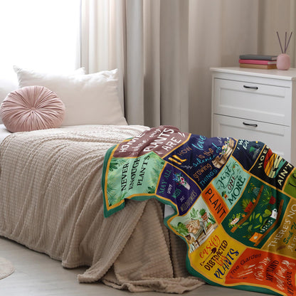 GiftoLuck “Home Is Where My Plants Are” Flannel Blanket for Mom Cozy Plant Lover Throw for Sofa, Bed & Living Room