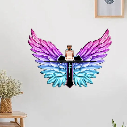 GiftoLuck Purple Wooden Blessings Cross Wings Hanging Ornaments for Home Garden Decorati