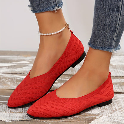 GifitoLuck Women’s Breathable Pointed Knit Flats, Lightweight Slip-On Casual Shoes for Spring 2026, Comfortable Everyday Walking Gift for Mum or Grandma