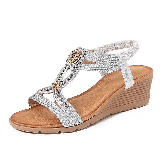 🔥Last Day 69% OFF🔥GiftoLuck Women Summer 2025 Bohemian T-strap Rhinestone Wedge Sandals