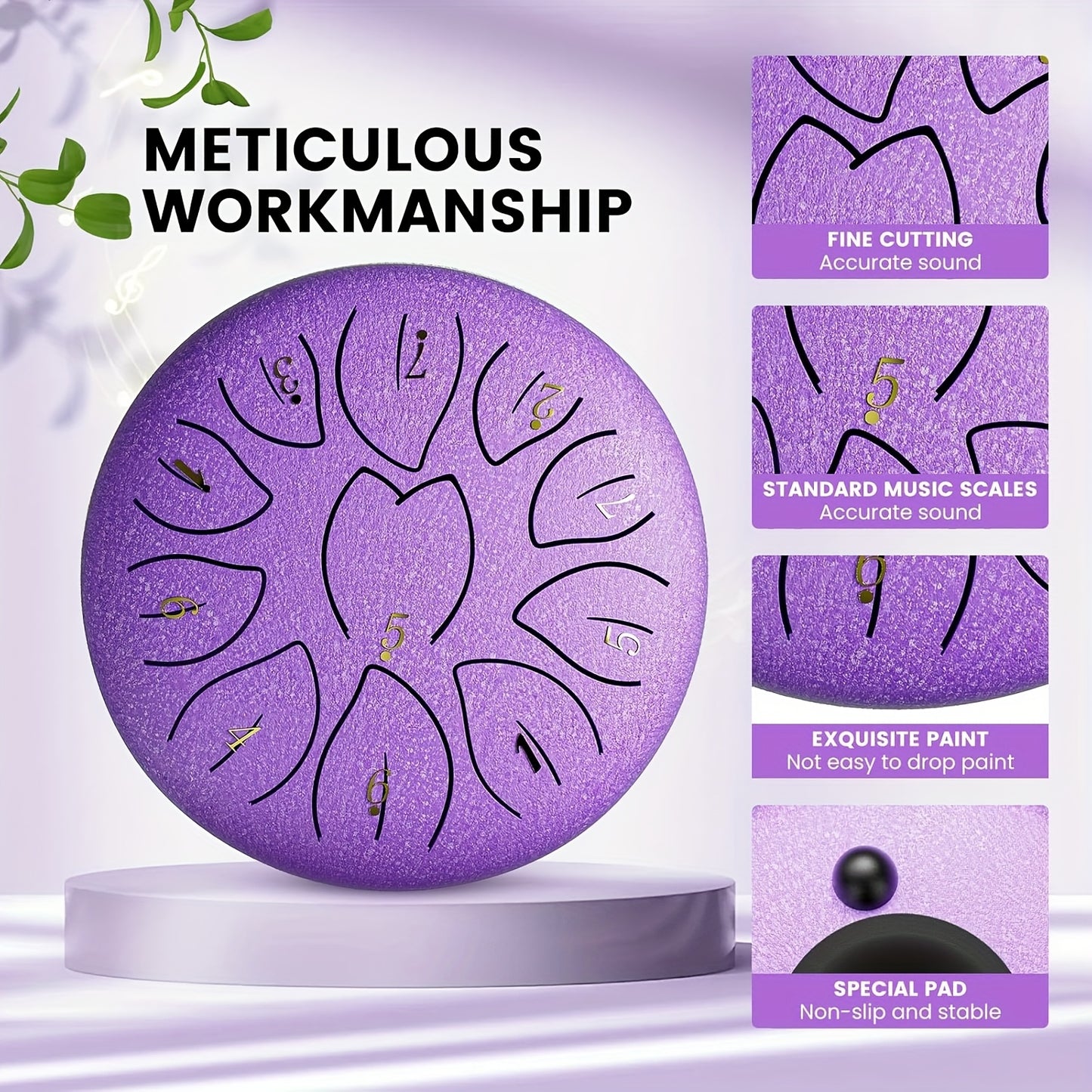 [Musical Instrument for Children&Adults] 6-Note,11-Note Steel Tongue Chakra Drum | 6-Inch (15.2cm) with Bag, Drum Mallets & Music Book | Outdoor Garden Rain Chime for Children&Adults