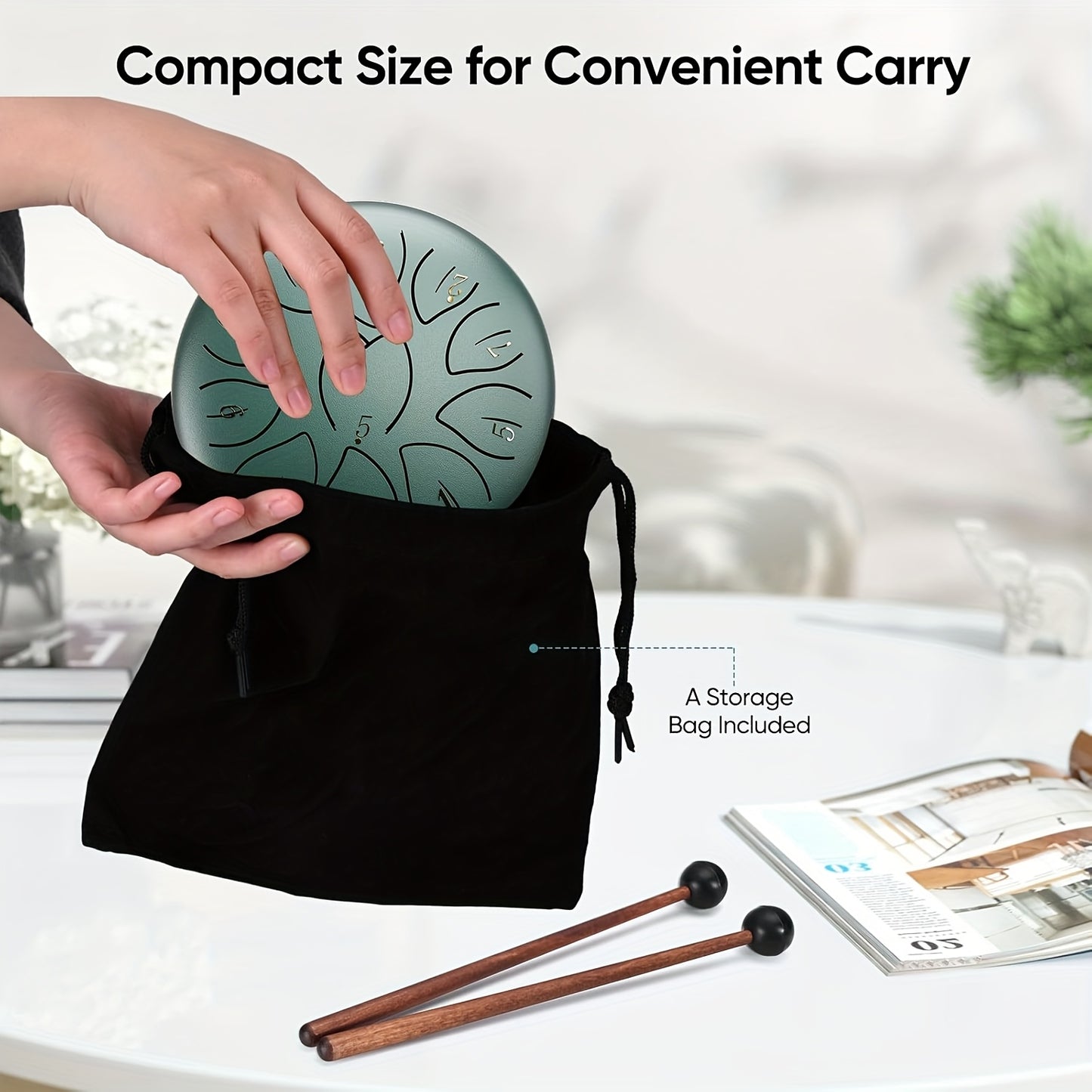 [Musical Instrument for Children&Adults] 6-Note,11-Note Steel Tongue Chakra Drum | 6-Inch (15.2cm) with Bag, Drum Mallets & Music Book | Outdoor Garden Rain Chime for Children&Adults