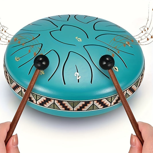 [Musical Instrument for Children&Adults] 6-Note,11-Note Steel Tongue Chakra Drum | 6-Inch (15.2cm) with Bag, Drum Mallets & Music Book | Outdoor Garden Rain Chime for Children&Adults