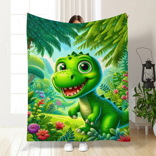 🦕【Cute Dinosaur Series】Cartoon Dinosaur Flannel Blanket for Kids Cute Gift for Boys & Girls