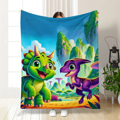 🦕【Cute Dinosaur Series】Cartoon Dinosaur Flannel Blanket for Kids Cute Gift for Boys & Girls