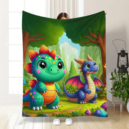 🦕【Cute Dinosaur Series】Cartoon Dinosaur Flannel Blanket for Kids Cute Gift for Boys & Girls
