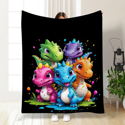 🦕【Cute Dinosaur Series】Cartoon Dinosaur Flannel Blanket for Kids Cute Gift for Boys & Girls