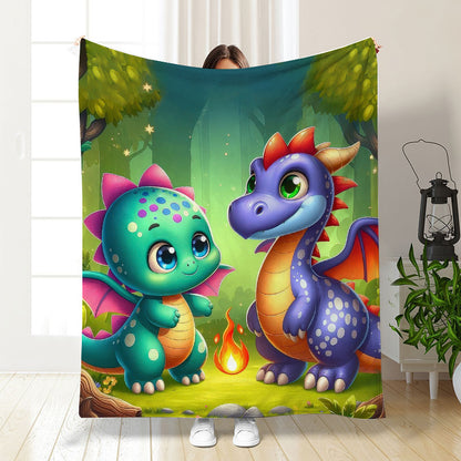 🦕【Cute Dinosaur Series】Cartoon Dinosaur Flannel Blanket for Kids Cute Gift for Boys & Girls