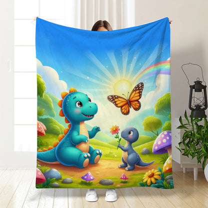🦕【Cute Dinosaur Series】Cartoon Dinosaur Flannel Blanket for Kids Cute Gift for Boys & Girls