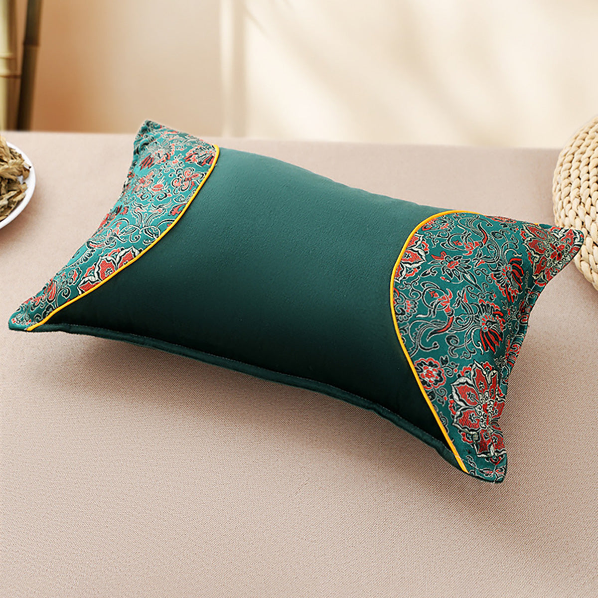 GifitoLuck Herbal Neck Support Pillow, Mugwort & Biota Seed Hull Filling with Satin Floral Cover, Breathable Comfort Sleep Pillow, Thoughtful Wellbeing Gift for Mum or Nan