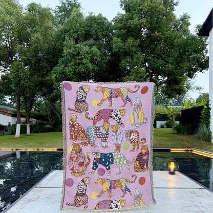 GifitoLuck Elegant Leopard Knitted Fringe Throw Blanket Sofa Tapestry UK Home Decor