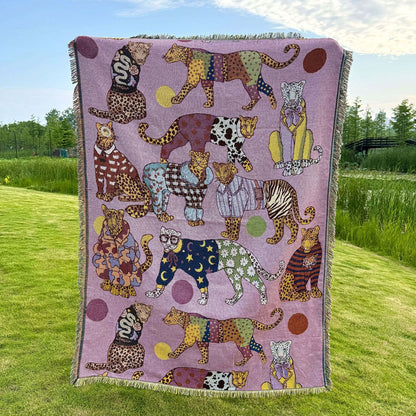 GifitoLuck Elegant Leopard Knitted Fringe Throw Blanket Sofa Tapestry UK Home Decor