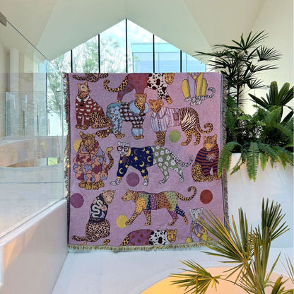 GifitoLuck Elegant Leopard Knitted Fringe Throw Blanket Sofa Tapestry UK Home Decor