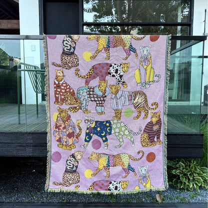 GifitoLuck Elegant Leopard Knitted Fringe Throw Blanket Sofa Tapestry UK Home Decor