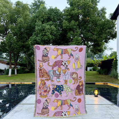 GifitoLuck Elegant Leopard Knitted Fringe Throw Blanket Sofa Tapestry UK Home Decor