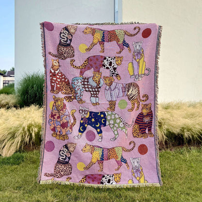 GifitoLuck Elegant Leopard Knitted Fringe Throw Blanket Sofa Tapestry UK Home Decor