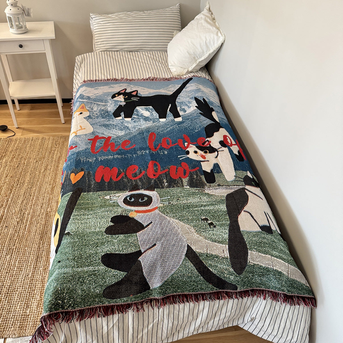 GiftoLuck Vintage Dog Park Jacquard Woven Tapestry Throw Blanket with Tassels