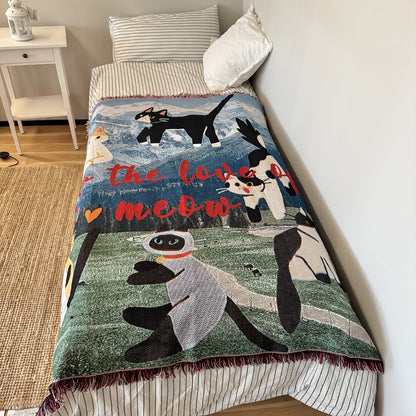 GiftoLuck Vintage Dog Park Jacquard Woven Tapestry Throw Blanket with Tassels